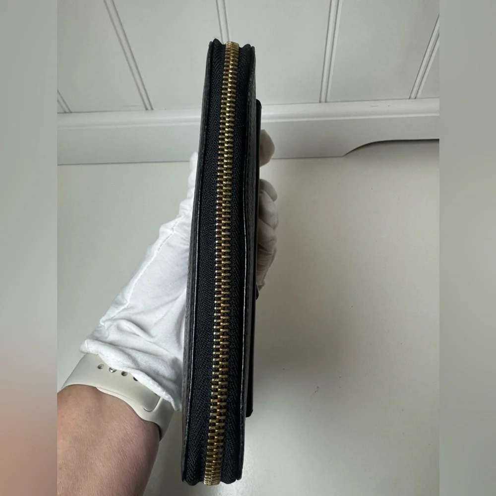 Chloé Continental Long Black Zippy Leather Wallet with Gold Tone Hardware